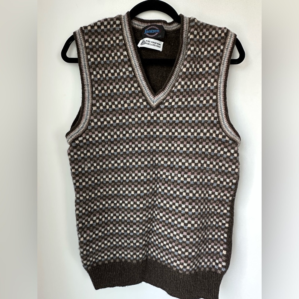 Brown and White V-Neck pure virgin wool Sweater